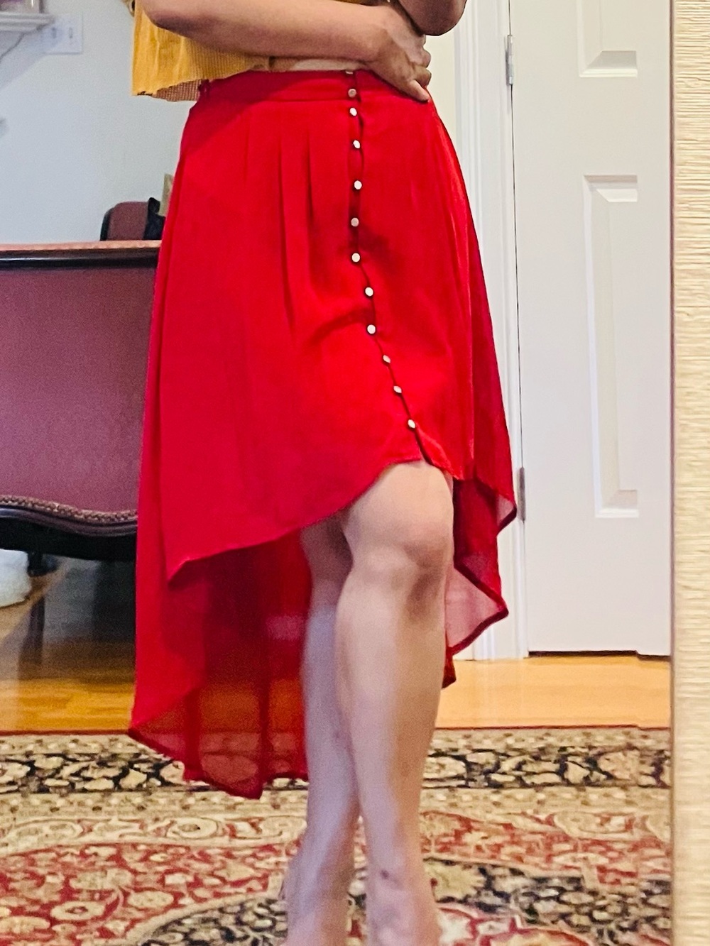 Forever 21 Red High-Low Button Front Skirt